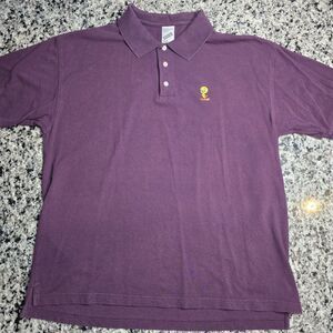 Vintage Warner Bros Polo Shirt Men Sz L Studio Store Short Sleeve Tweety 90s